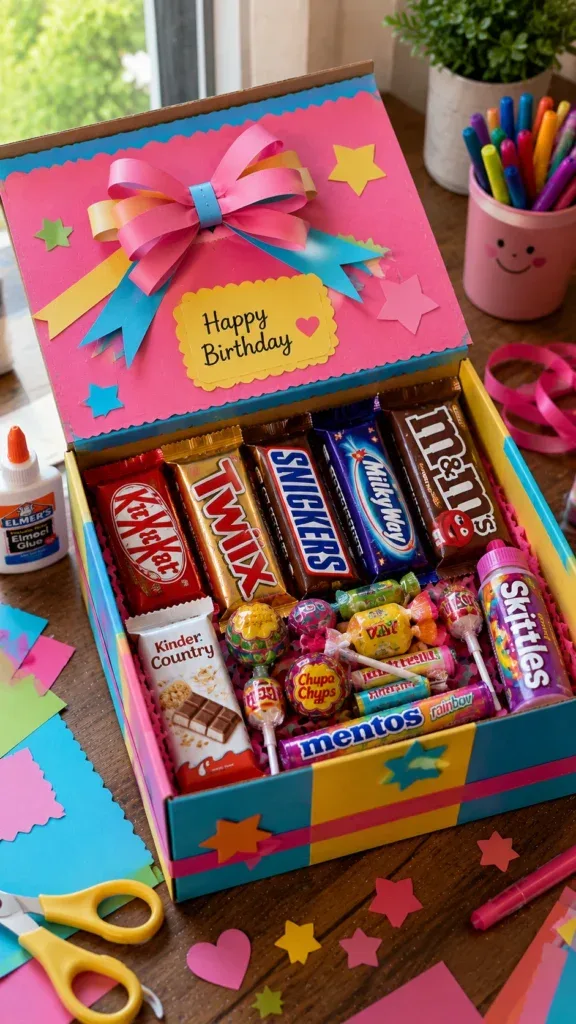 Breakfast-themed birthday gift box with mug and treats