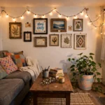 Tiny rental living room styled charming on a budget with thrifted decor