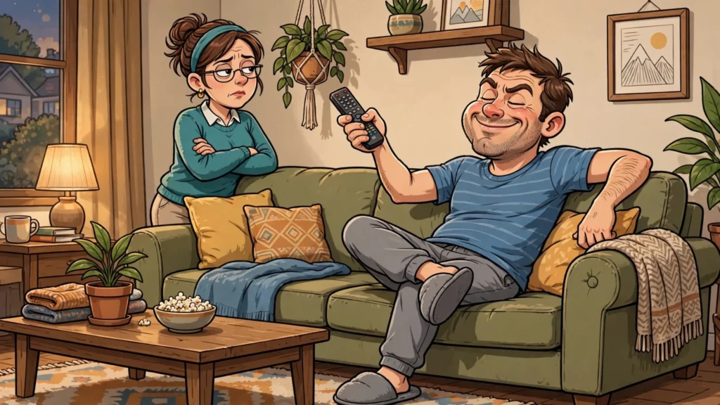 Funny illustration of a husband saying classic husband quotes and one-liners