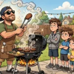 Funny illustration of a dad with classic dad jokes, puns and grill humor