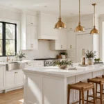 Bright L-shaped kitchen with a large island and seating