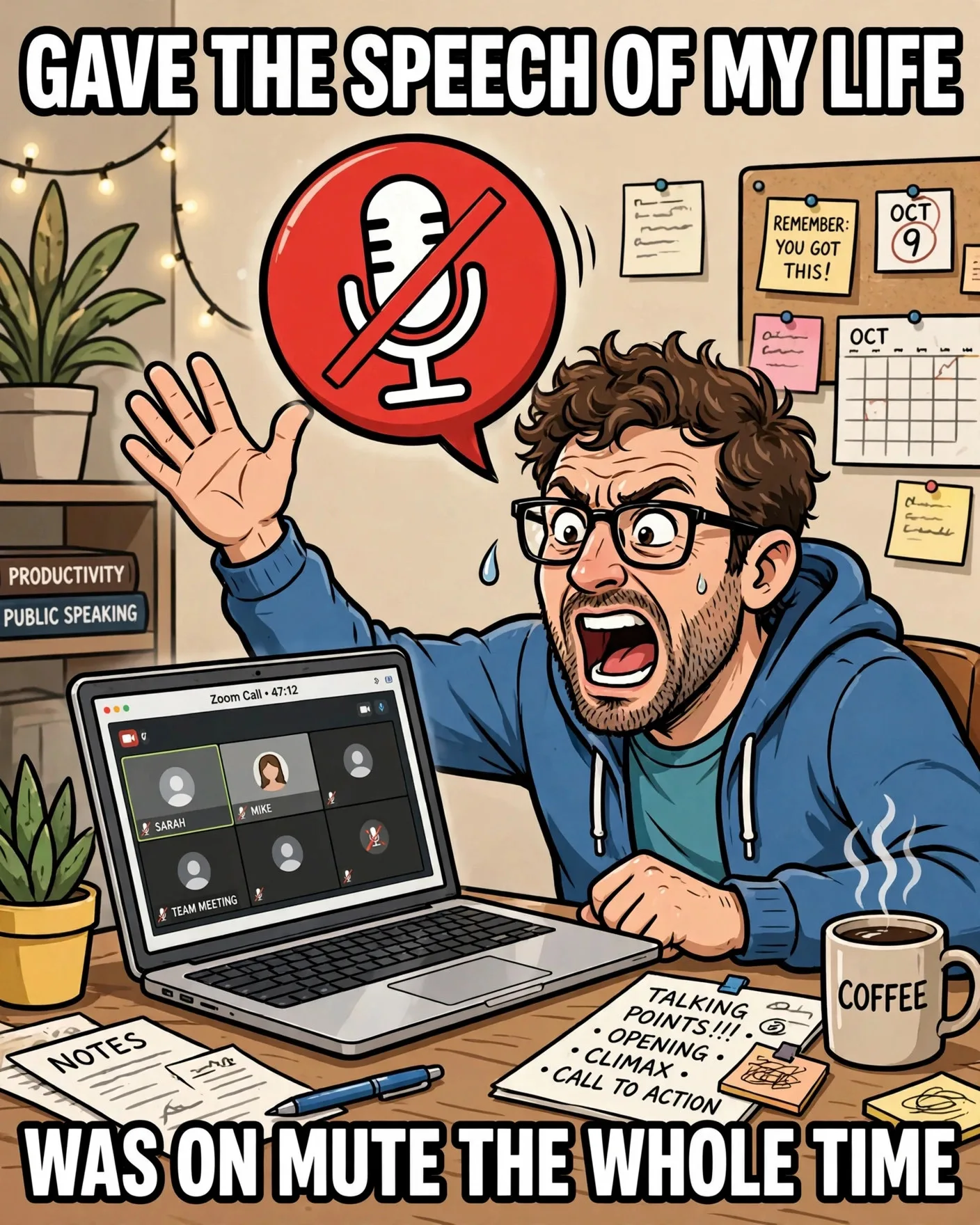 Funny work from home meme about giving a speech while on mute