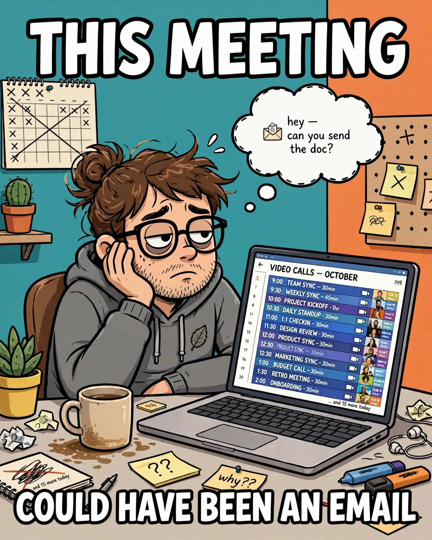 Funny work from home meme about meetings that could have been emails