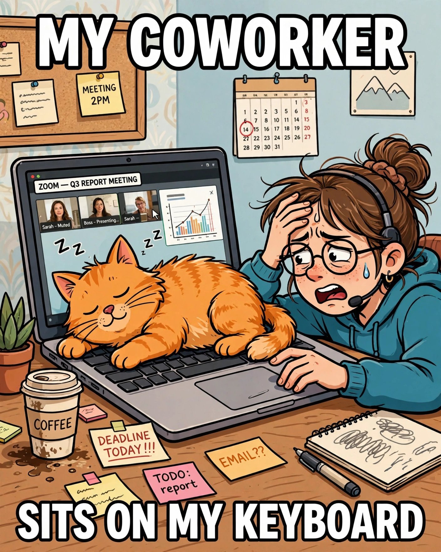 Funny work from home meme about a cat sitting on the keyboard