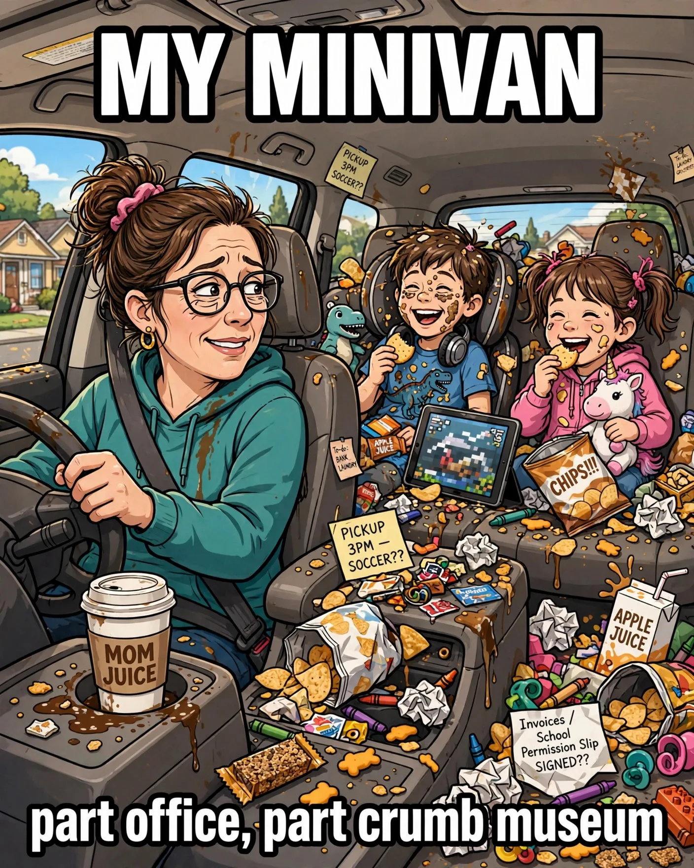 Messy minivan mom meme