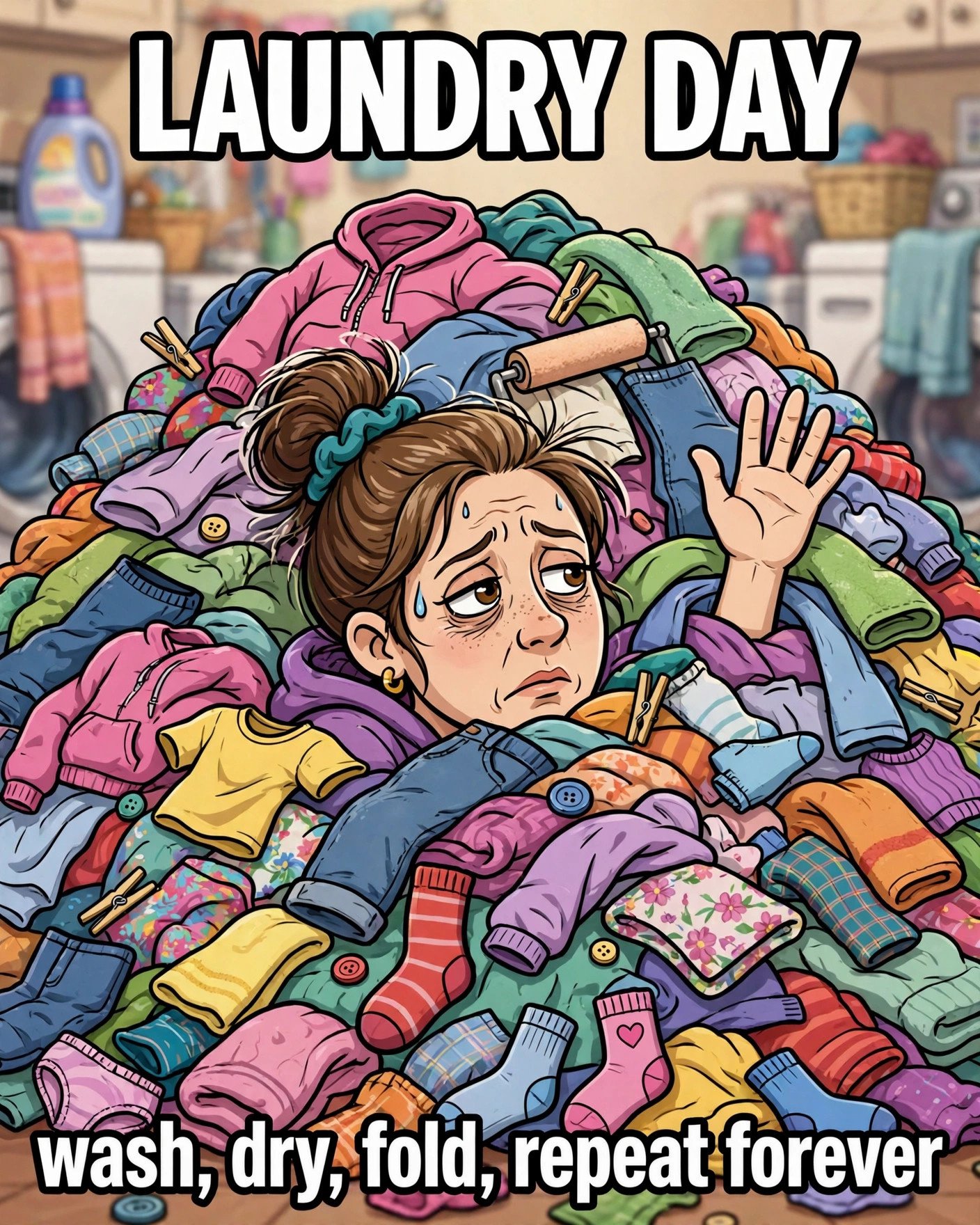 Mom buried under laundry meme