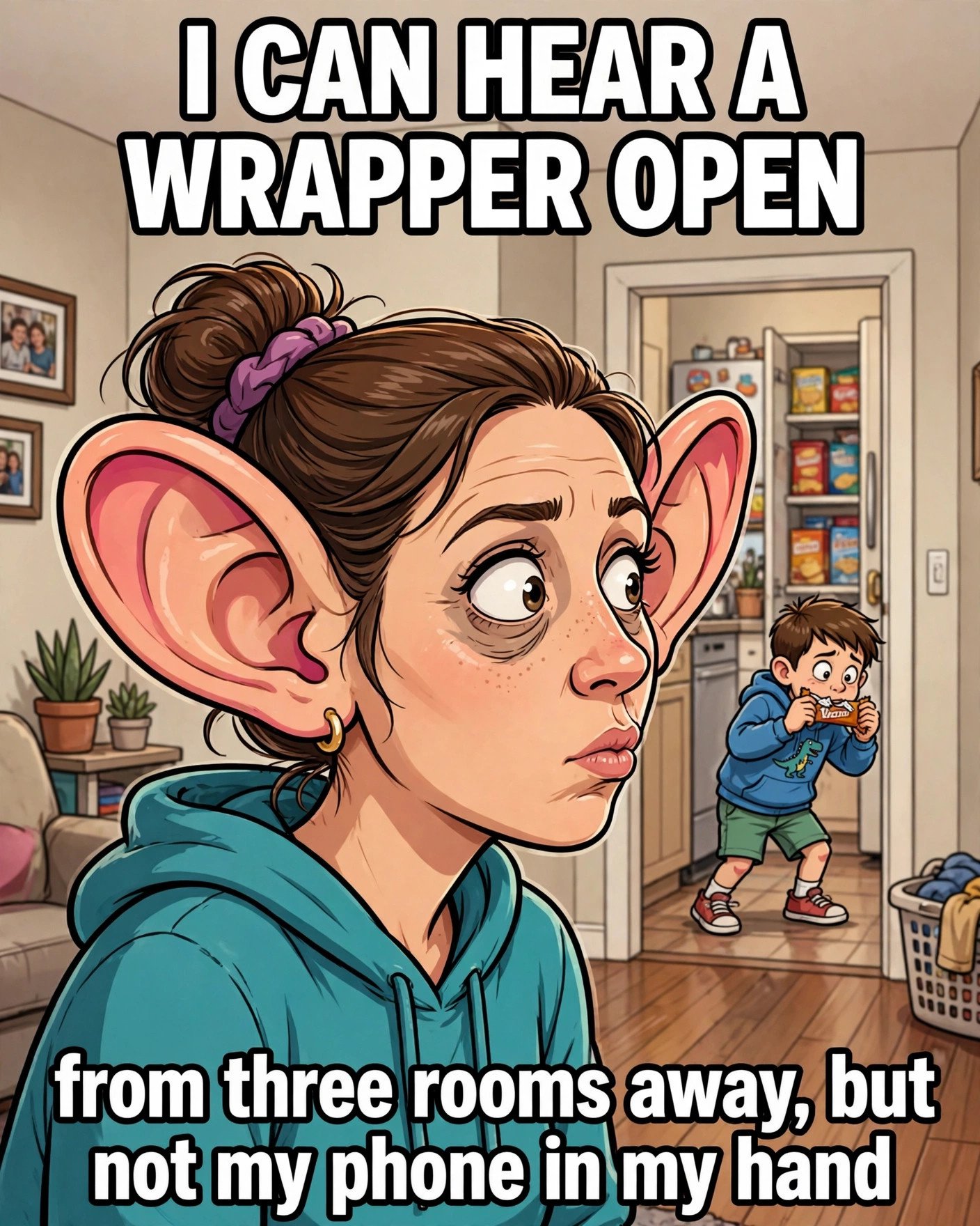 Mom hearing candy wrapper meme
