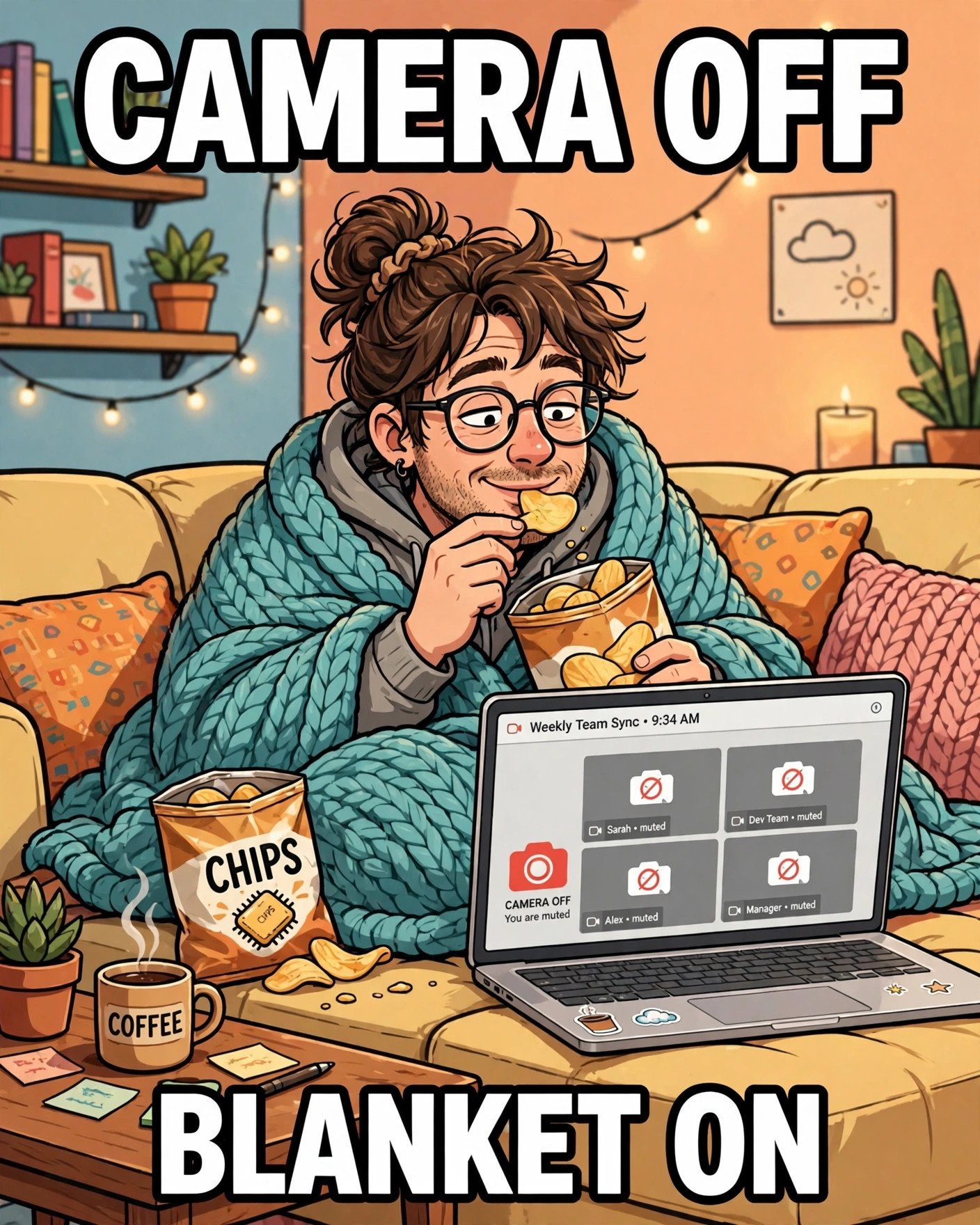 Funny work from home meme about turning the camera off during meetings