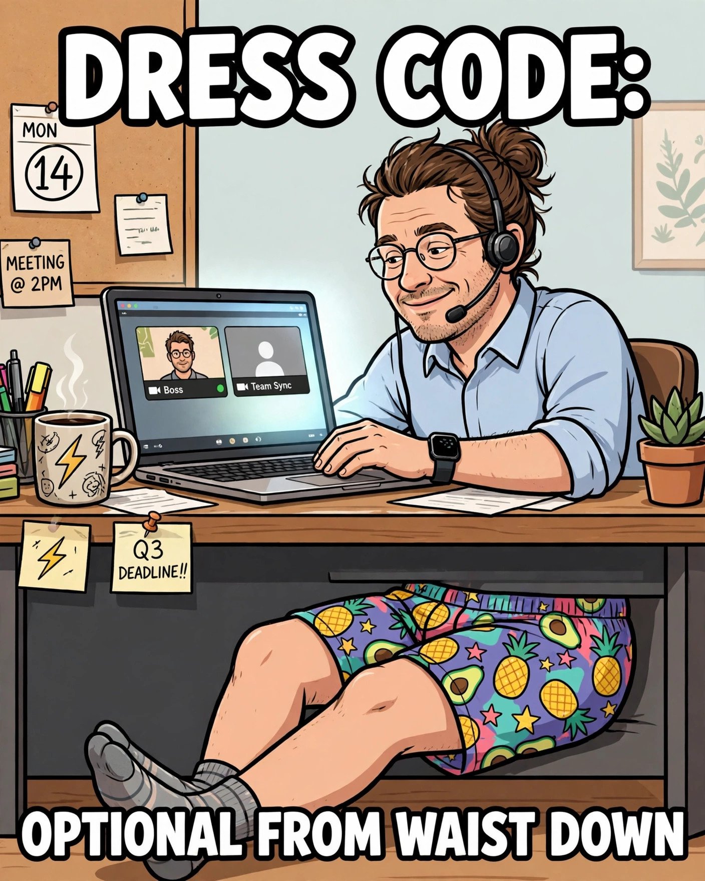 Funny work from home meme about not wearing pants on video calls