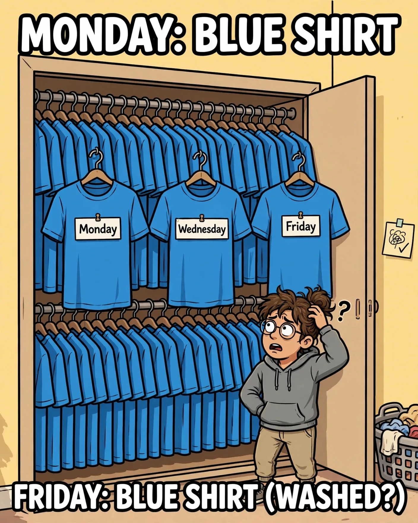 Funny work from home meme about wearing the same t-shirts every day
