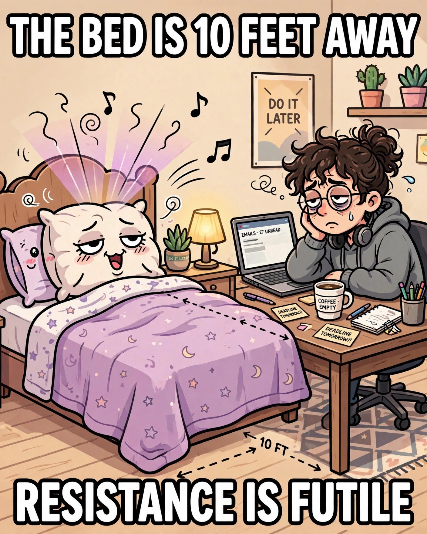 Funny work from home meme about the bed being too close during work