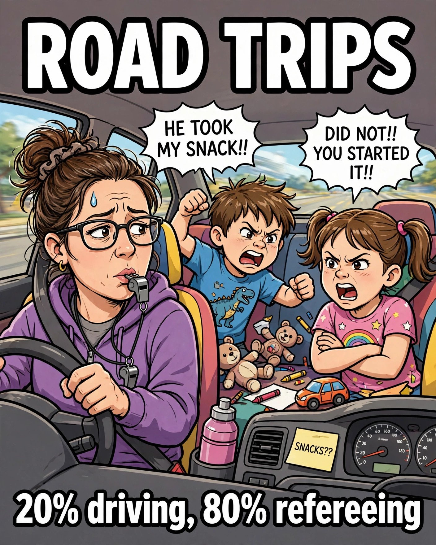 Kids fighting in backseat road trip meme