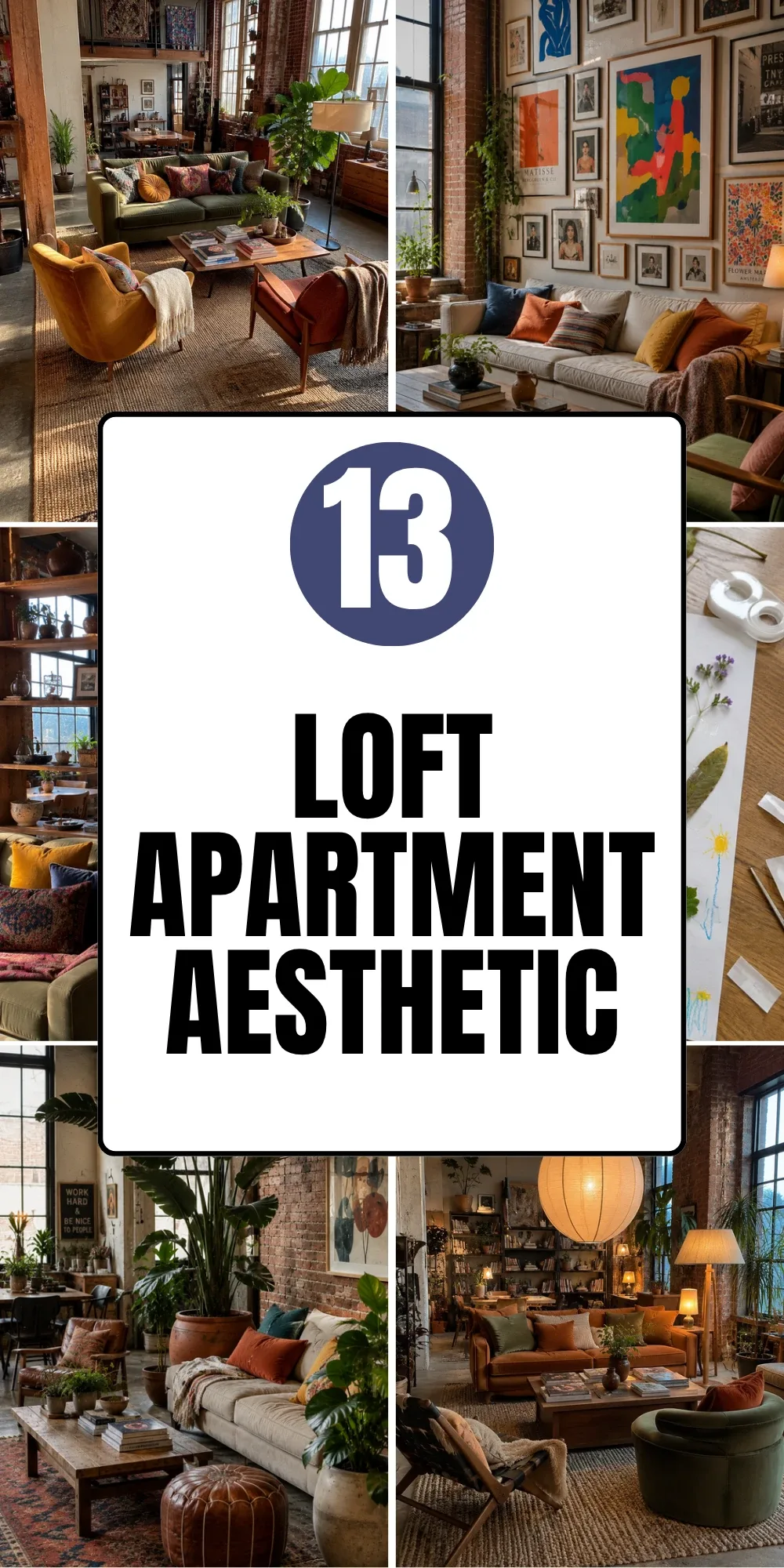 Loft apartment inspiration with gallery walls, colorful sofas and cozy layered lighting