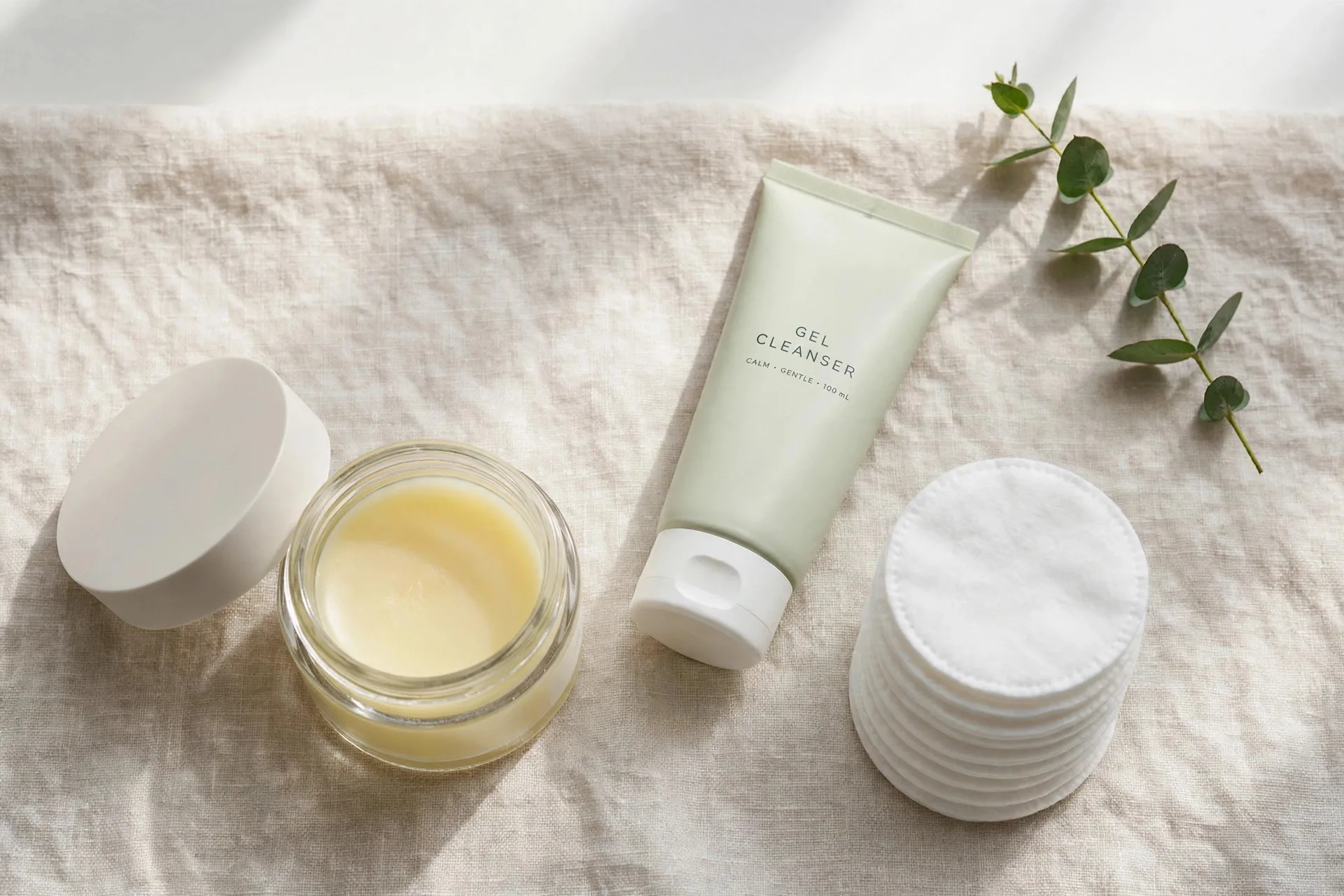 Cleansing balm and foaming cleanser flat lay for a double cleansing routine