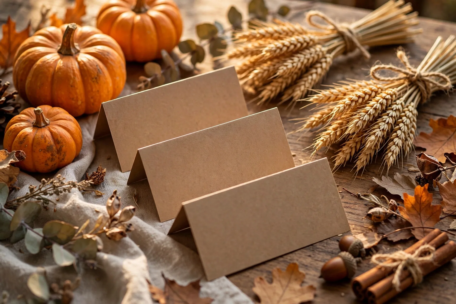 DIY Thanksgiving Decorations – handmade place cards with mini pumpkins