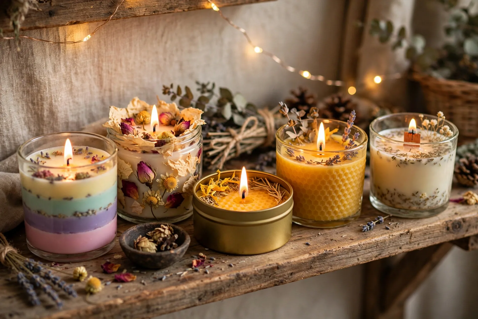 Finished homemade soy candles in jars