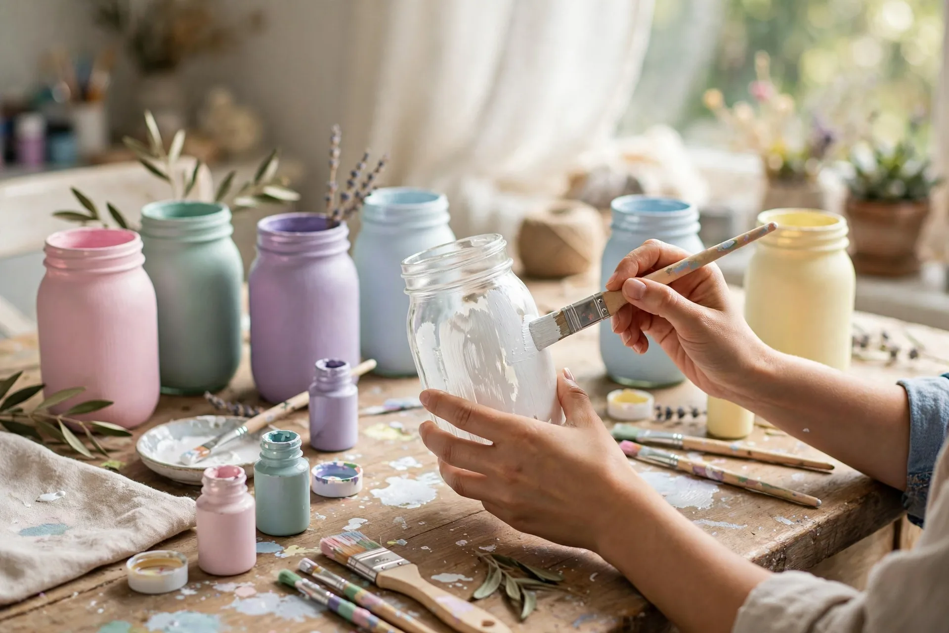 Painted mason jar lantern craft - fairy lights in blue jar